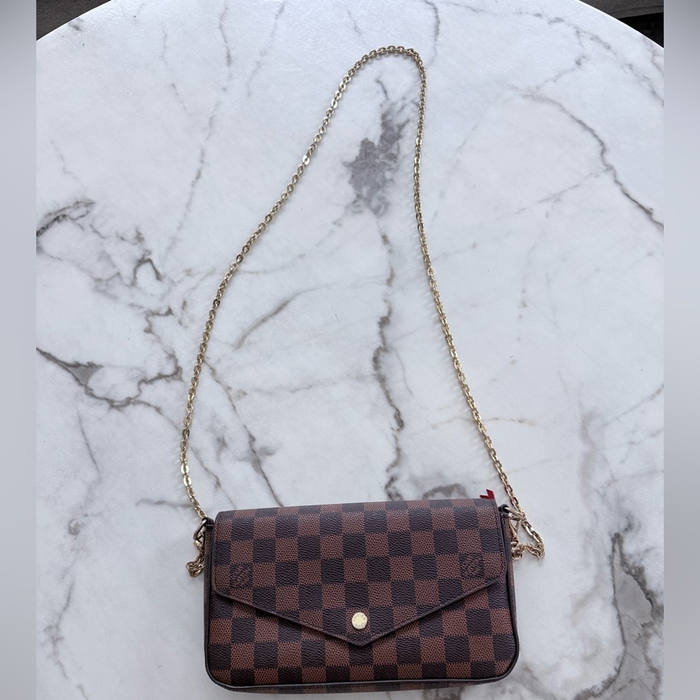 Brown Damier Ebene Chain Crossbody Bag with Gold Hardware